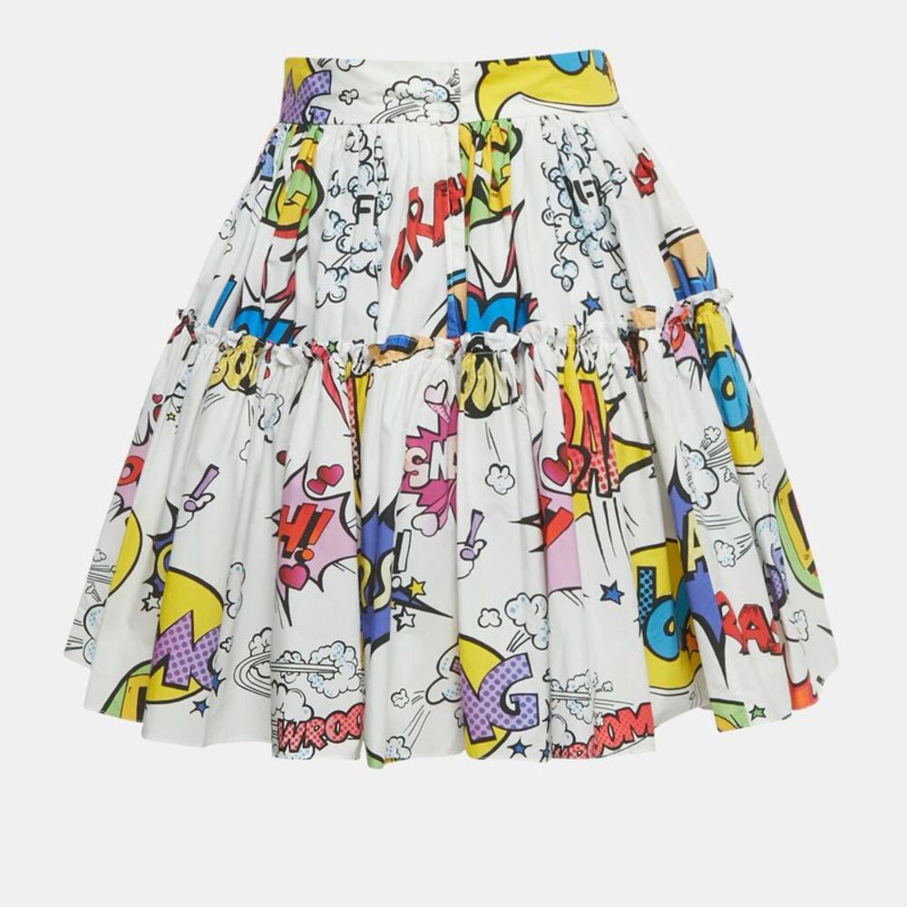 Dolce & Gabbana White Comic Print Poplin Tiered Mini Skirt S - Picture 2 of 5
